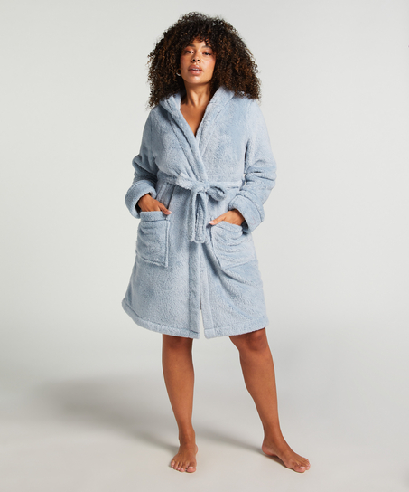Fleece Bathrobe Short, Blue
