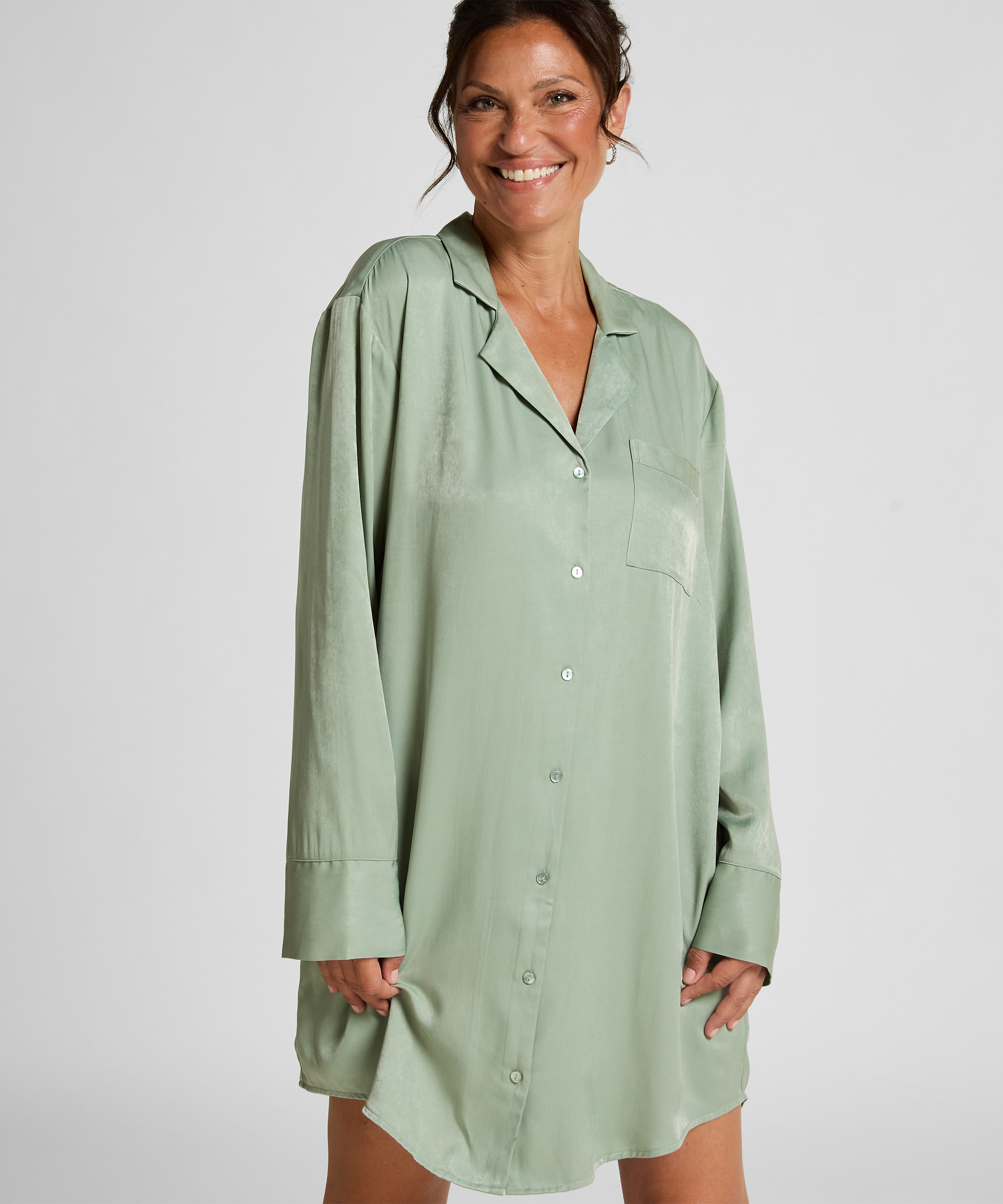 Shirtdress Satin Ayla, Green, main