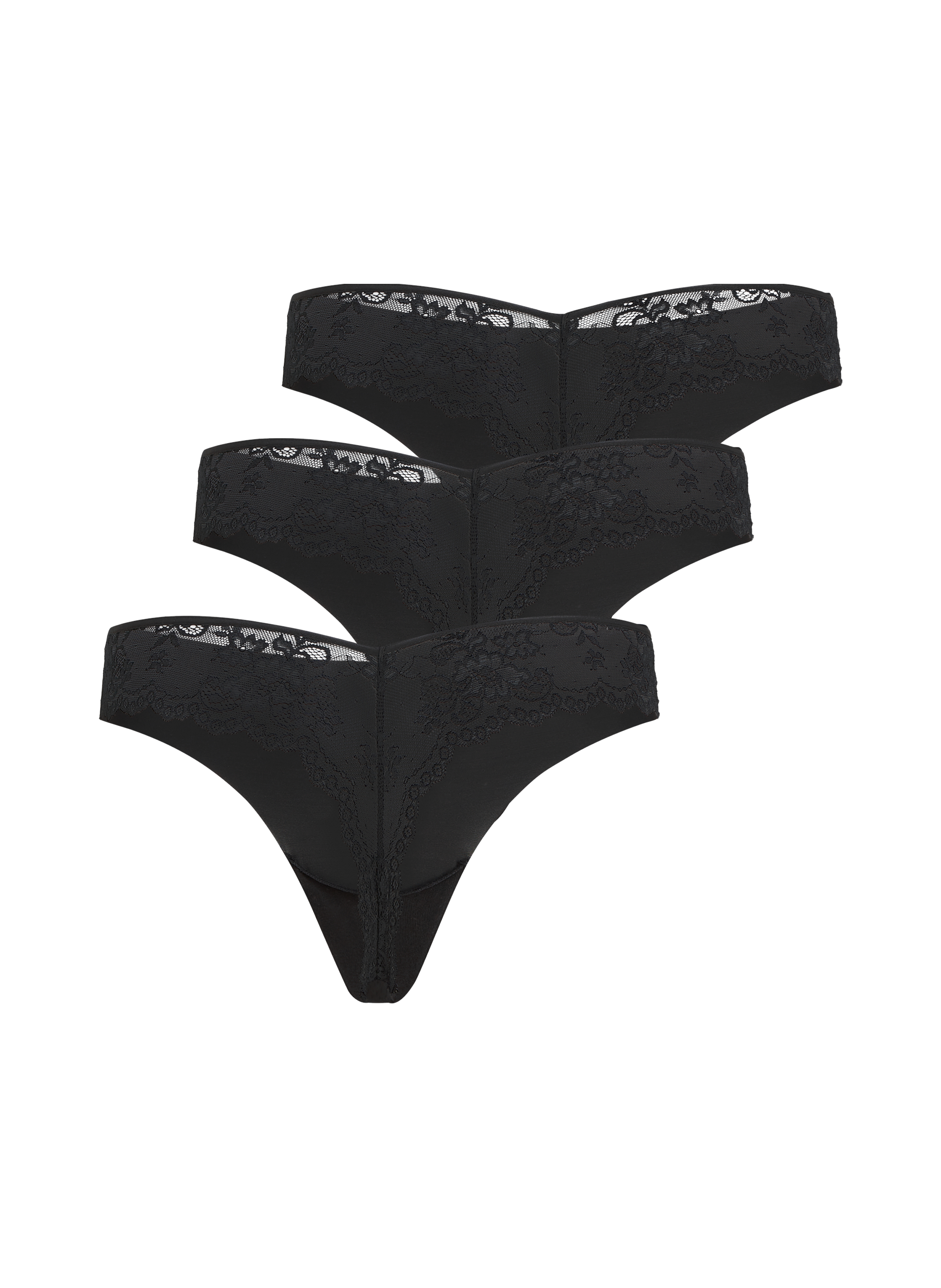3 Pack Lace Black Invisible Thong, Black, main