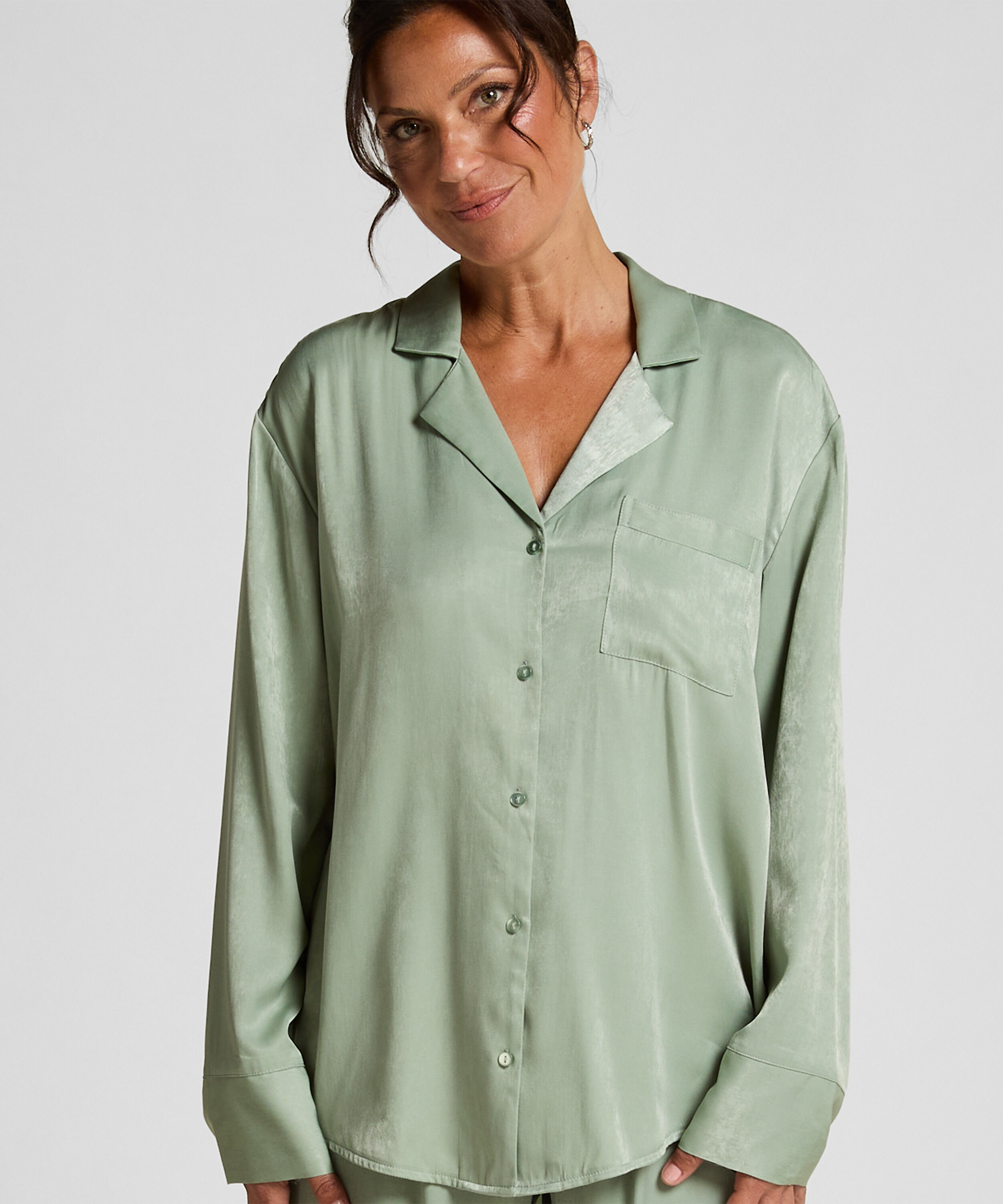 Ayla Satin Long-Sleeved Jacket, Green