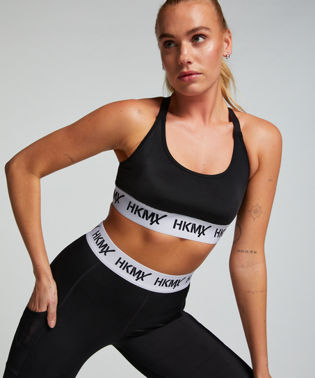 HKMX The Crop Logo Sports Bra Level 1, Black