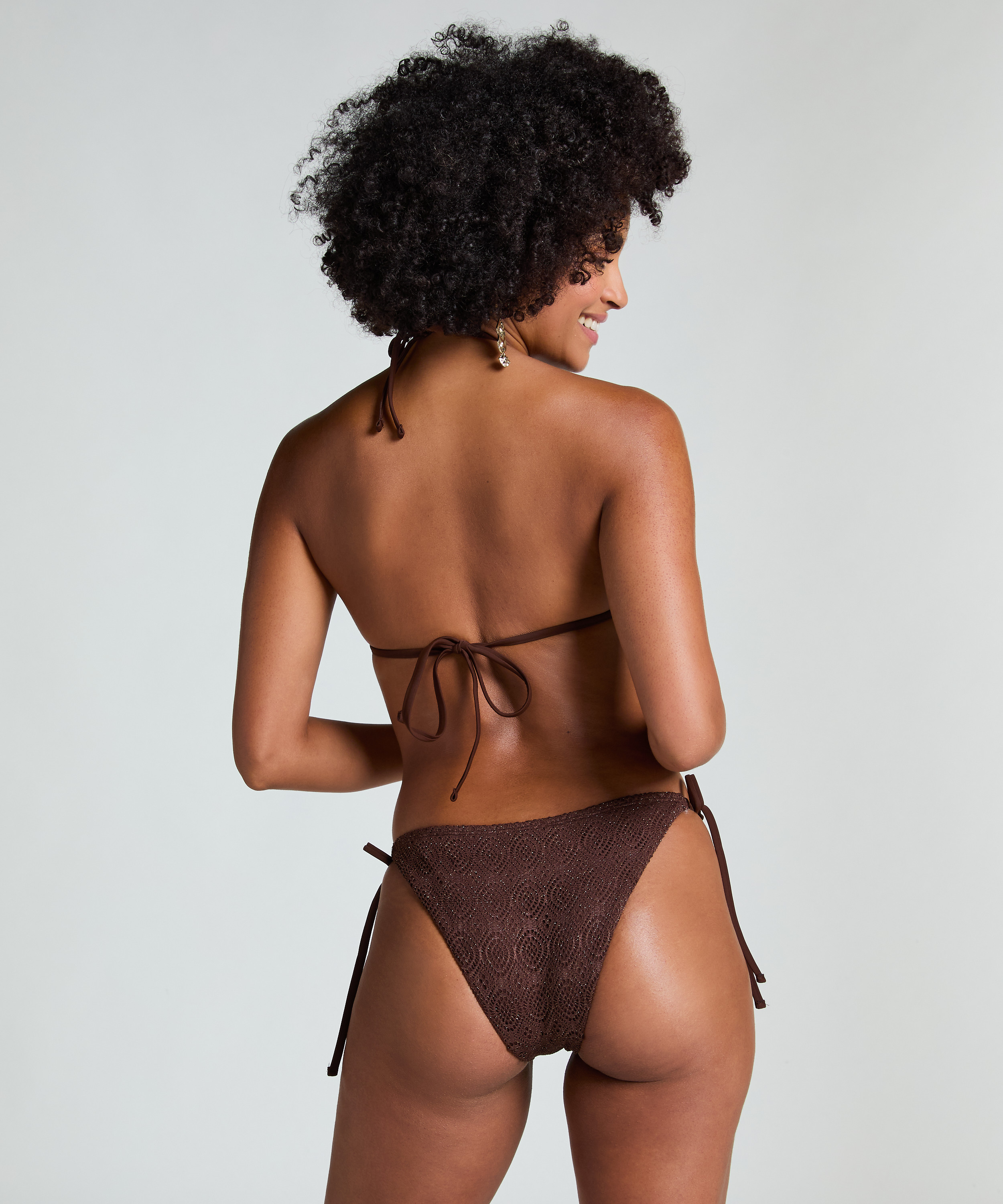 Crochet Cheeky Tanga Bikini Bottoms, Brown, main