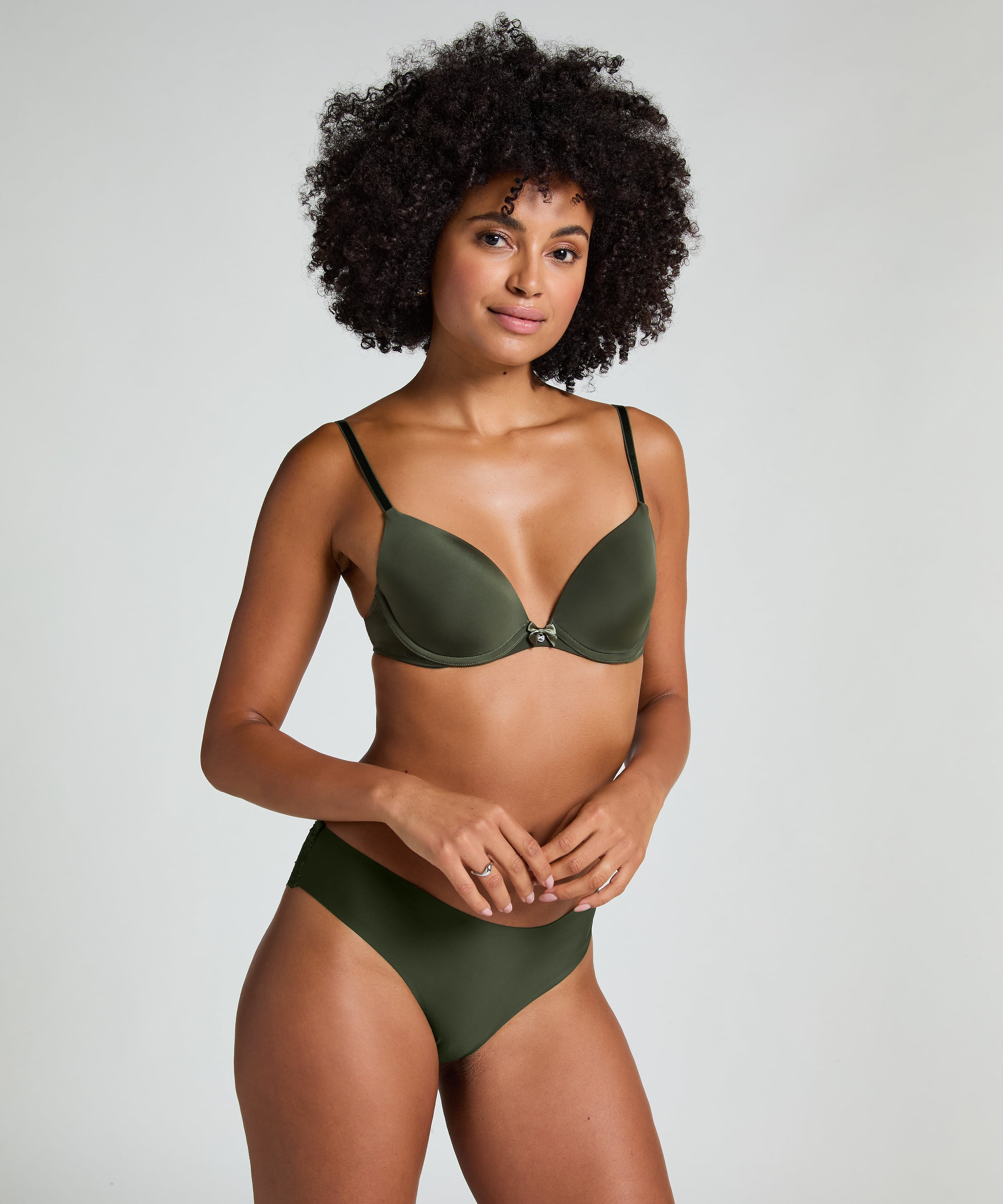 Plunge Padded Underwired Bra, Green, main