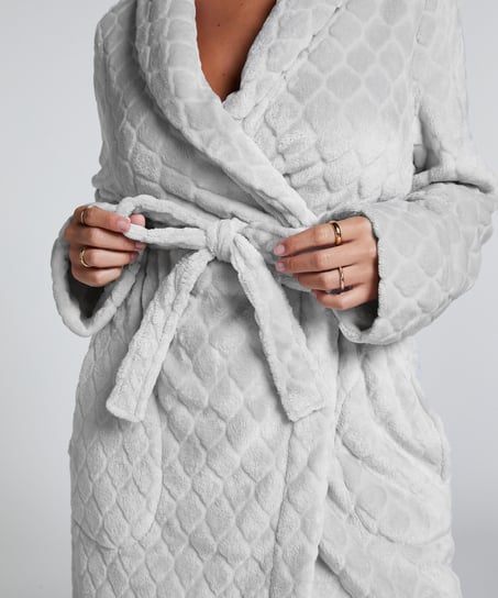 Long Fleece Bathrobe, Gray