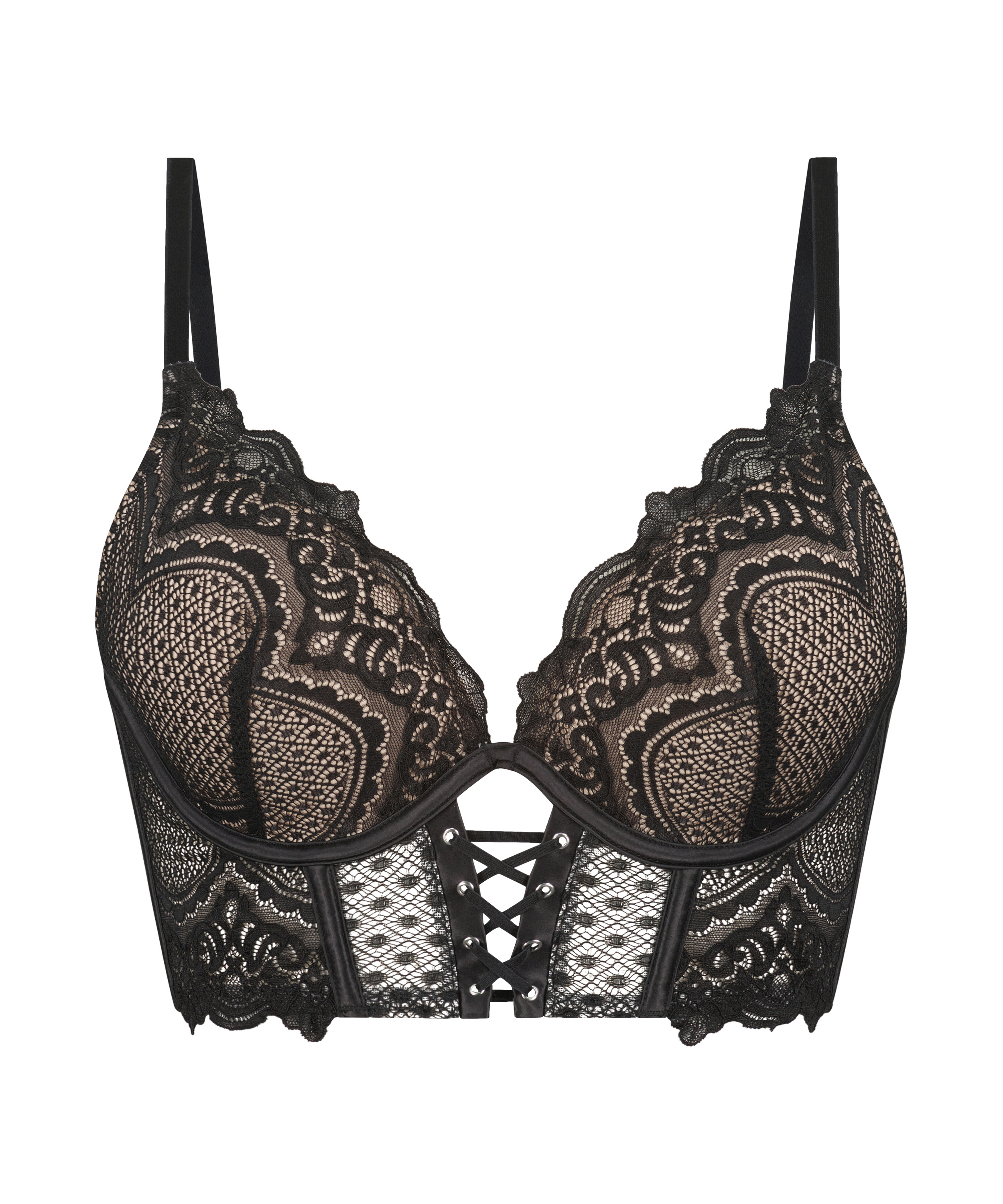 Lotta Padded Push-Up Longline Underwired Bra, Black, main