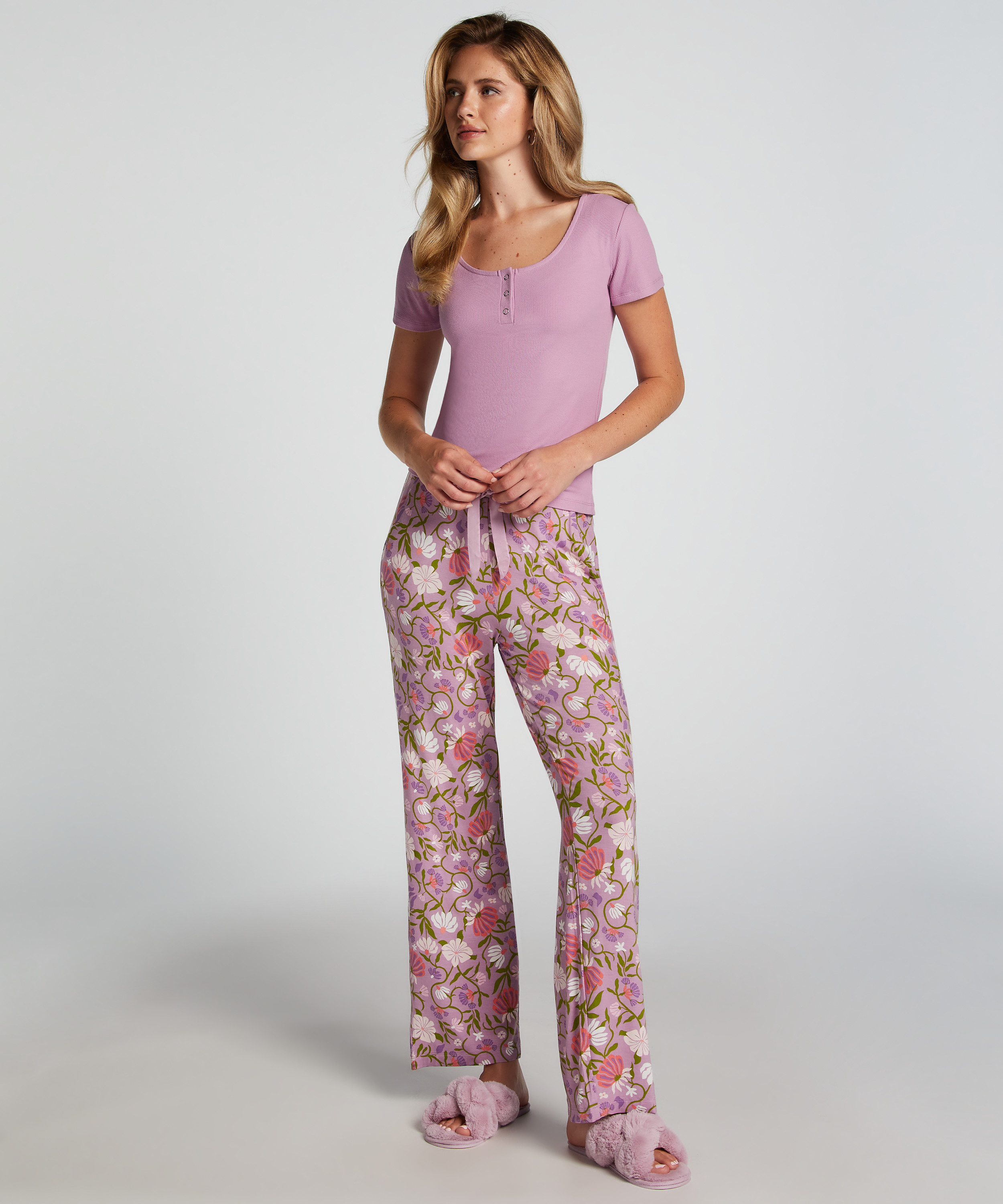 Henley Short Sleeved Pyjama Top, Purple, main