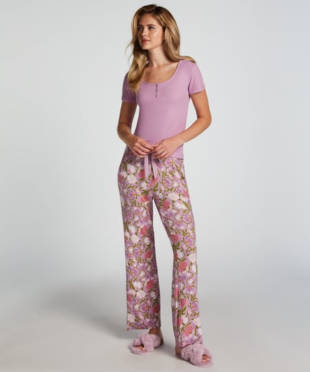 Henley Short Sleeved Pyjama Top, Purple