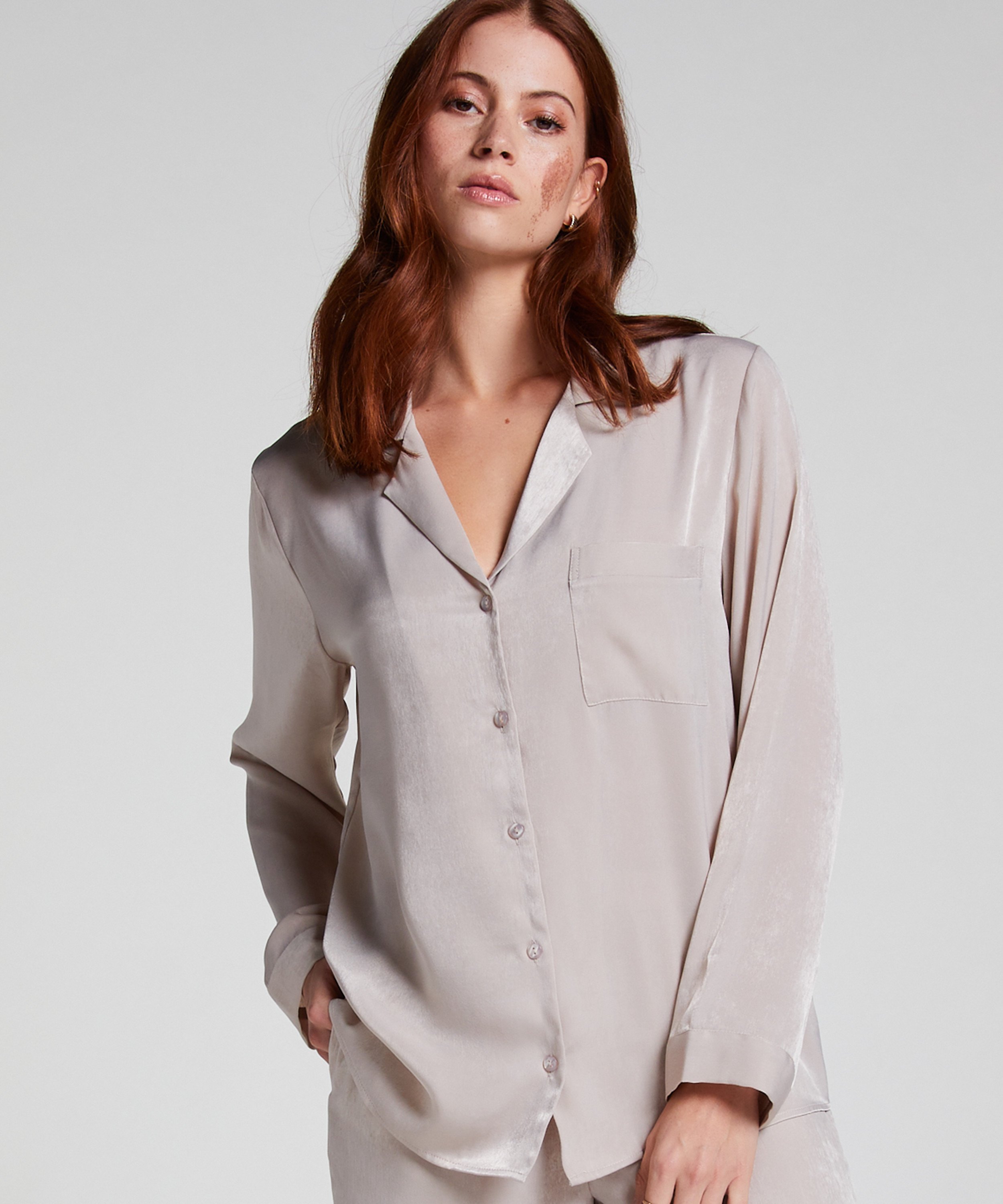 Satin Long-Sleeved Jacket, Beige, main