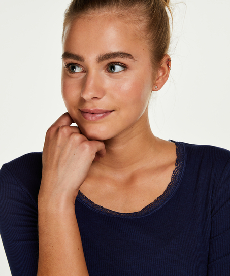 LS ribbed top R-neck, Blue