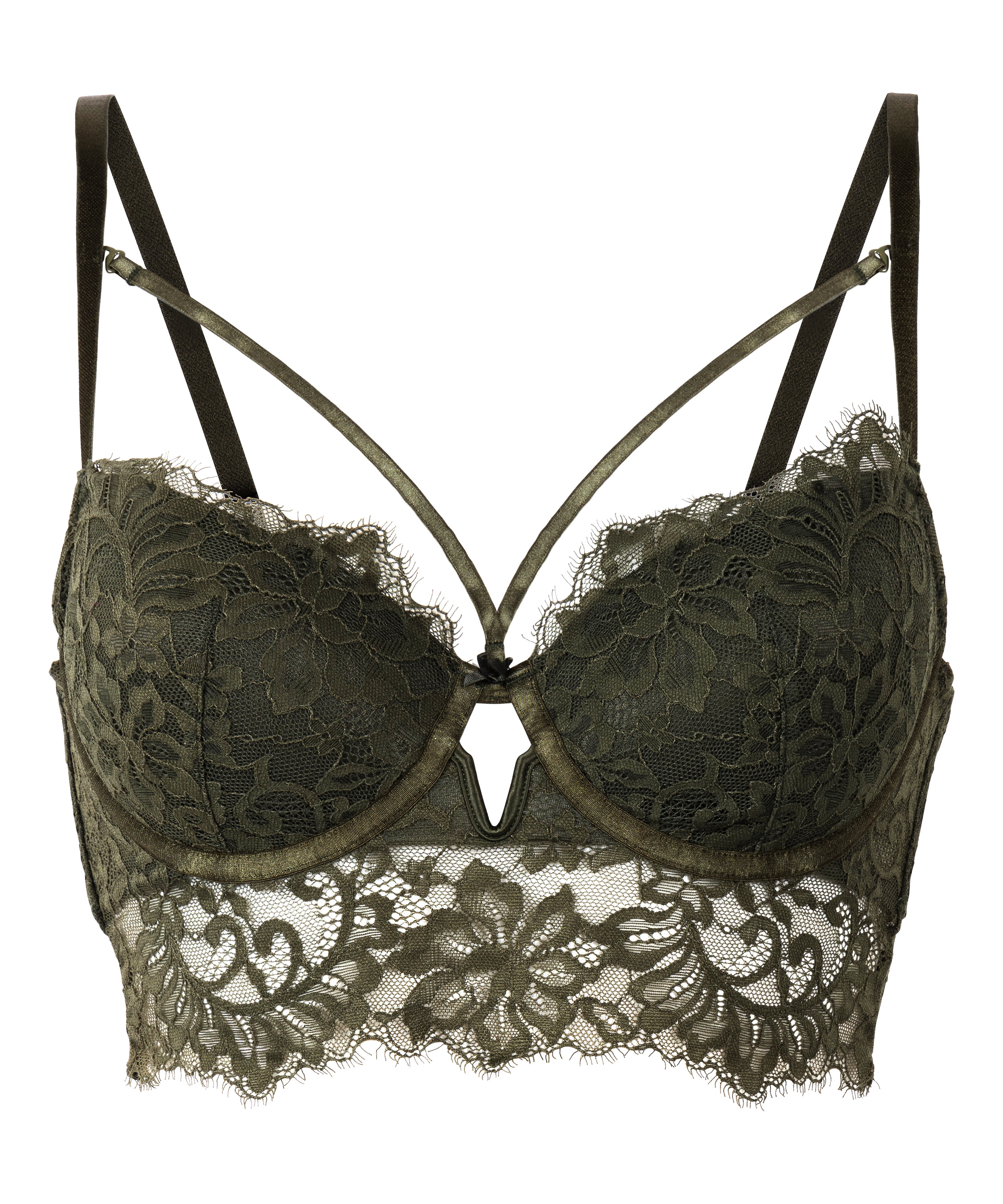 Isabella Padded Underwired Longline Bra, Green, main