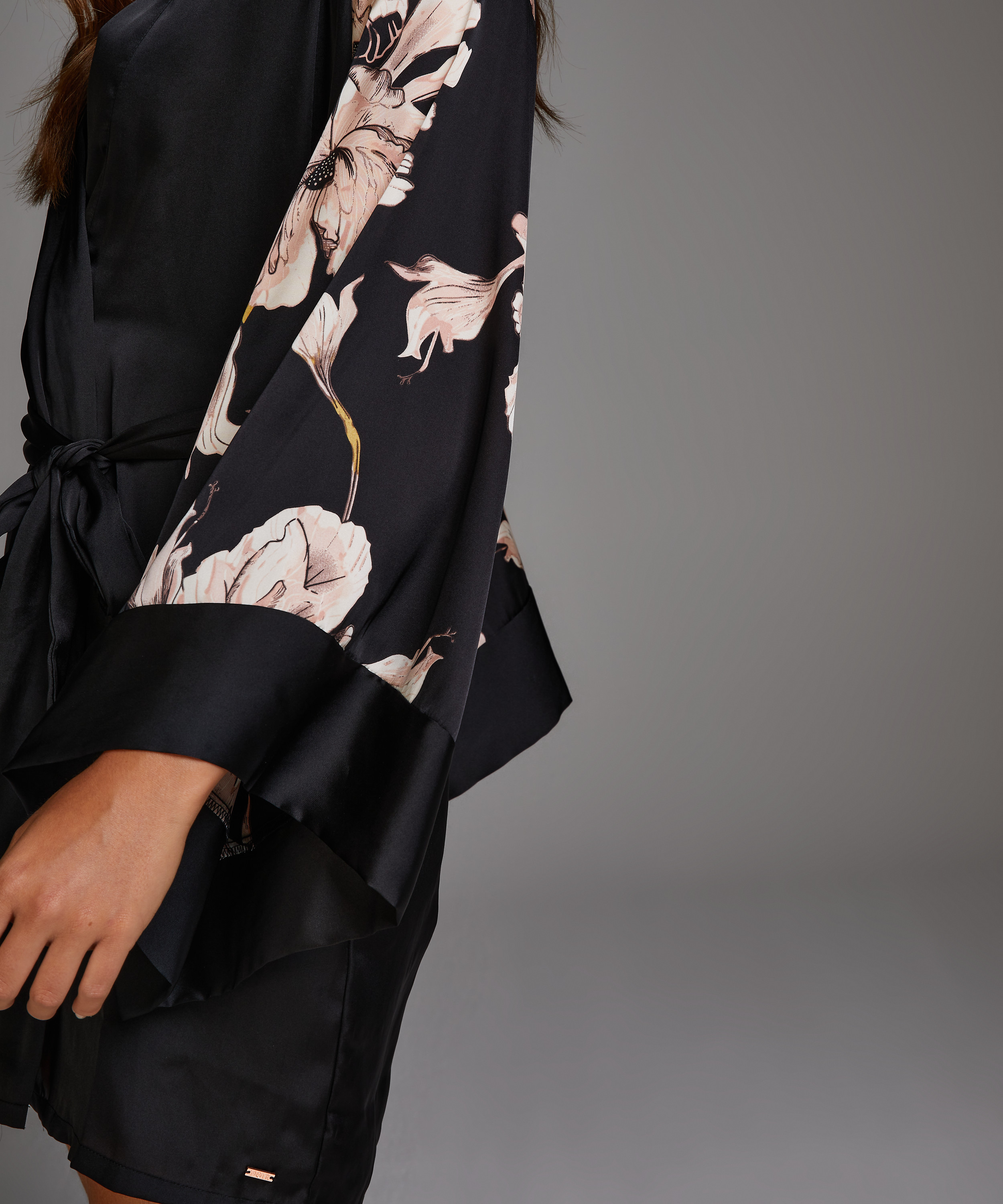Bloom Satin Kimono, Black, main
