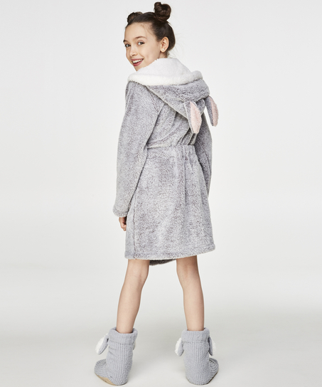 Teens Fleece Bathrobe, Gray