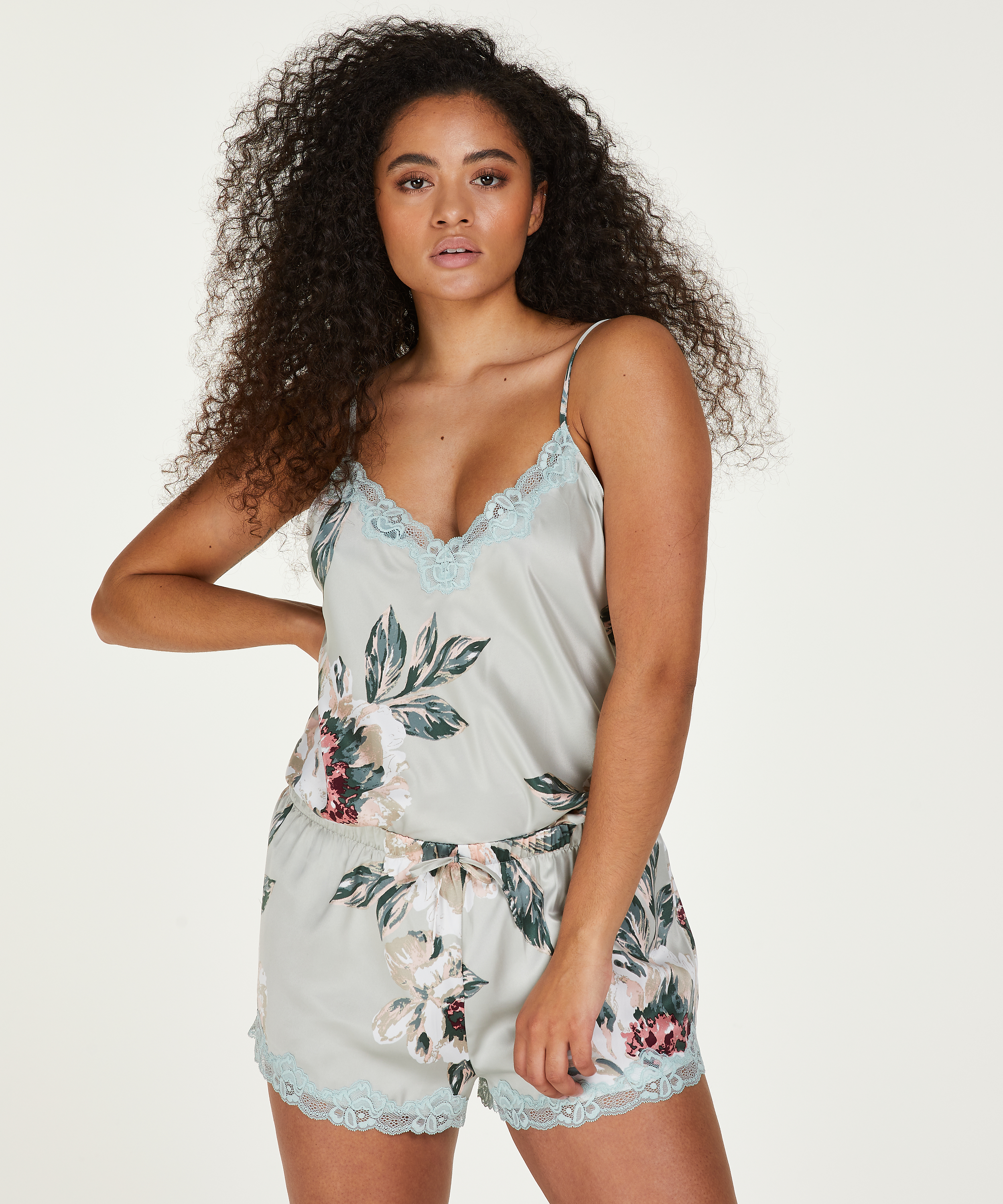 Satin Pyjama Shorts, Blue, main