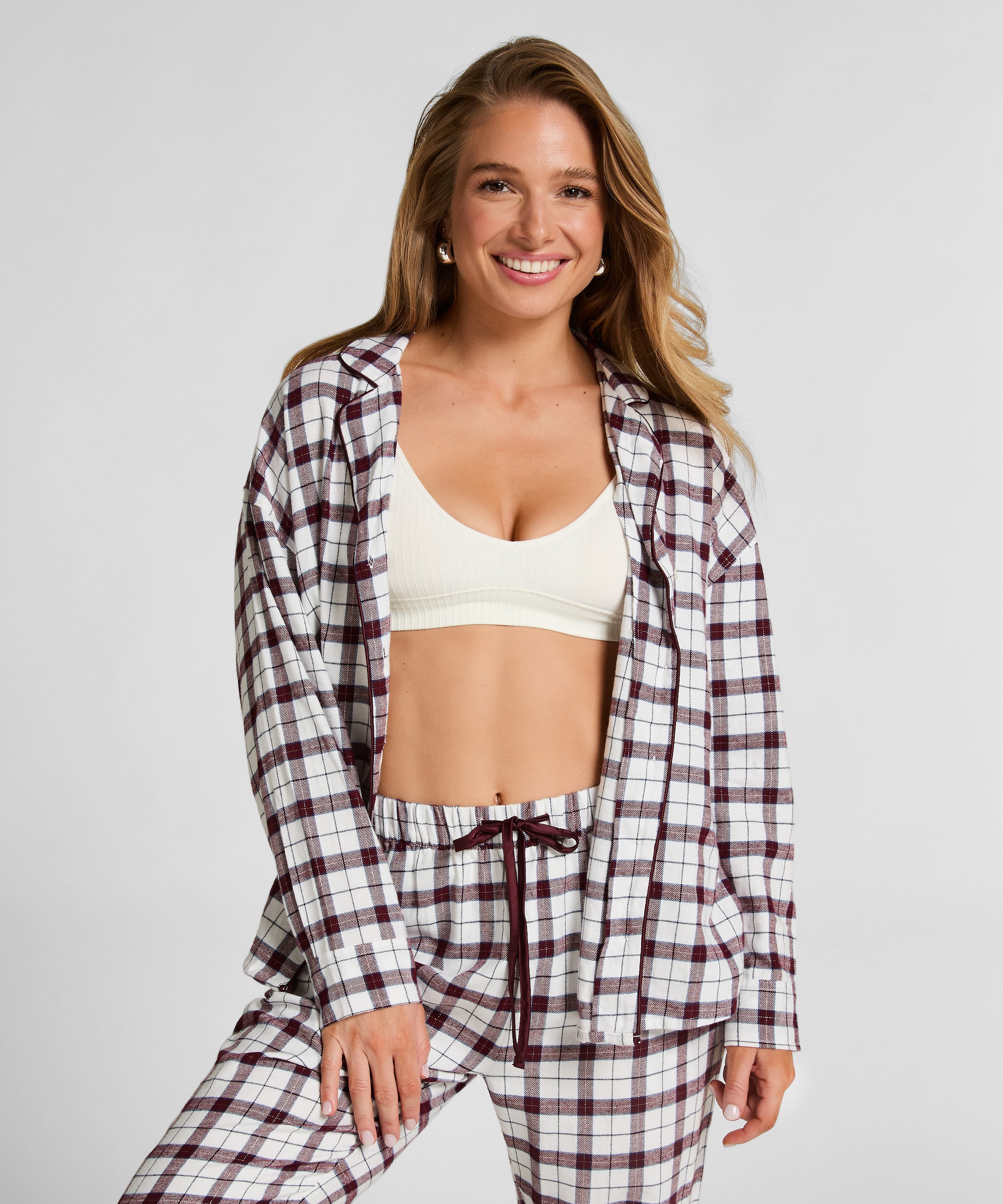 Flannel Pyjama Top, White, main