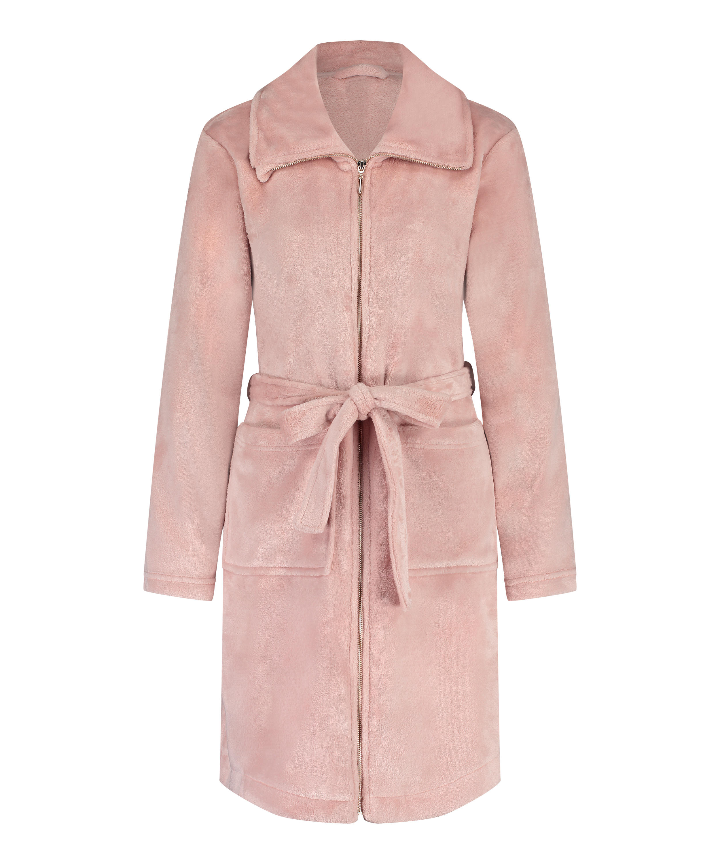 Fleece Zip Bathrobe, Pink, main