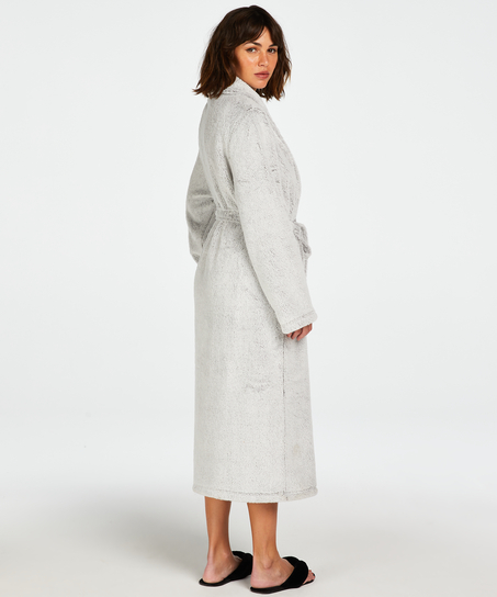 Long Fleece Bathrobe, Gray