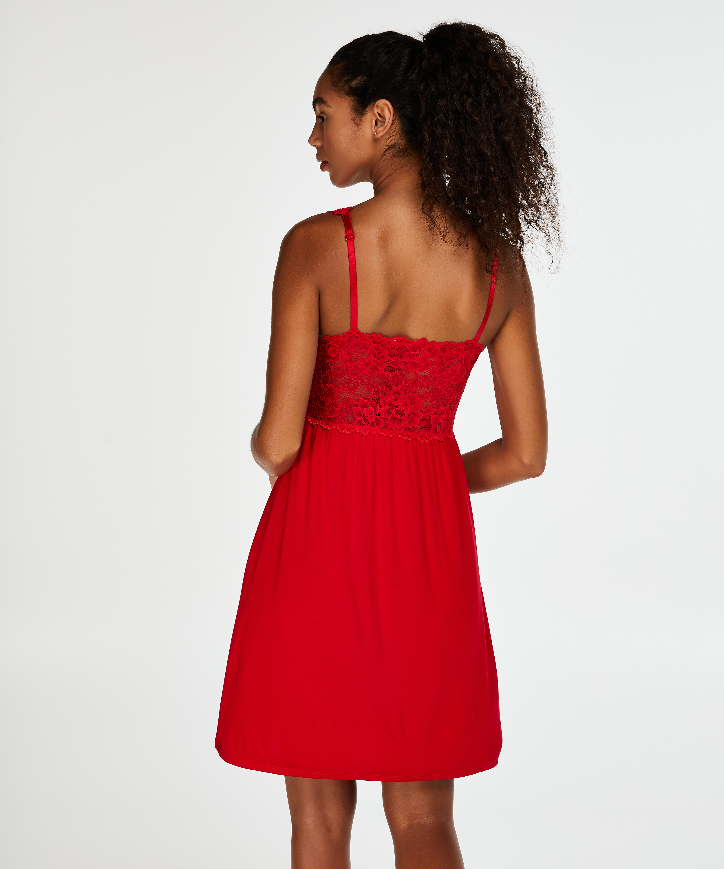 Modal Lace Slip Dress, Red, main
