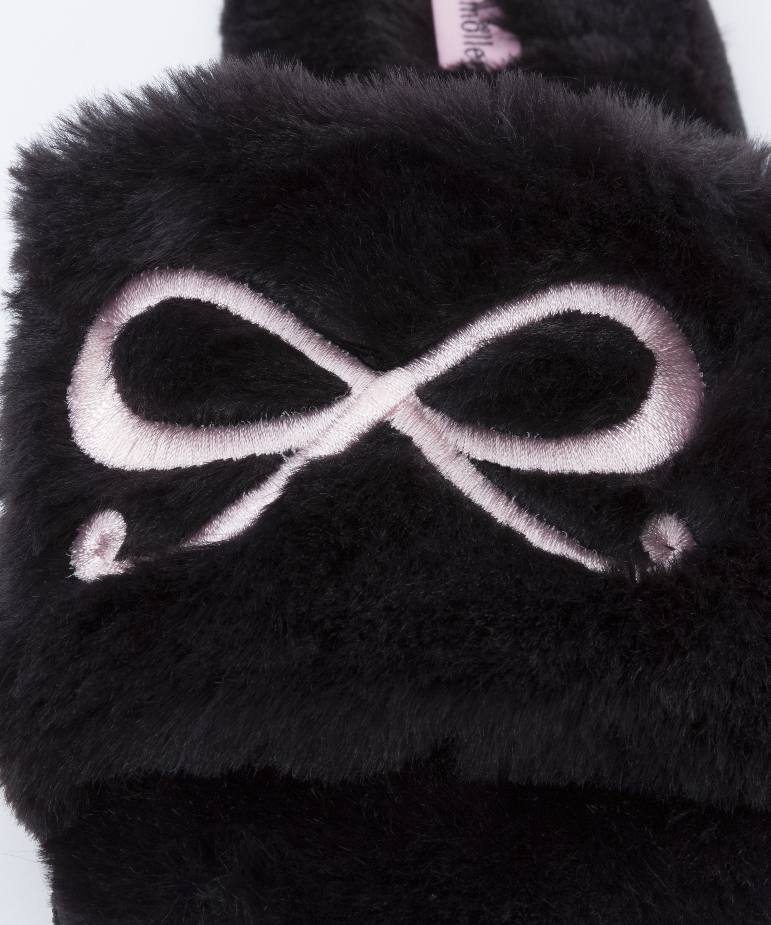 Bow Fake Fur Top slipper, Black, main