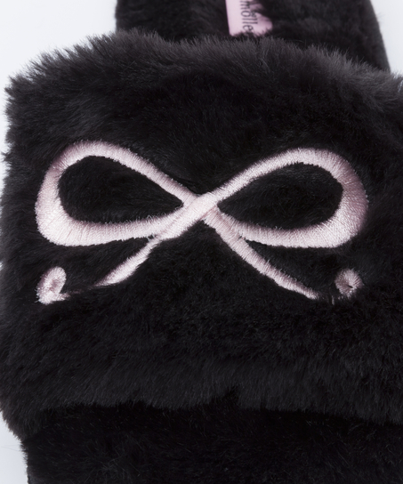 Bow Fake Fur Top slipper, Black