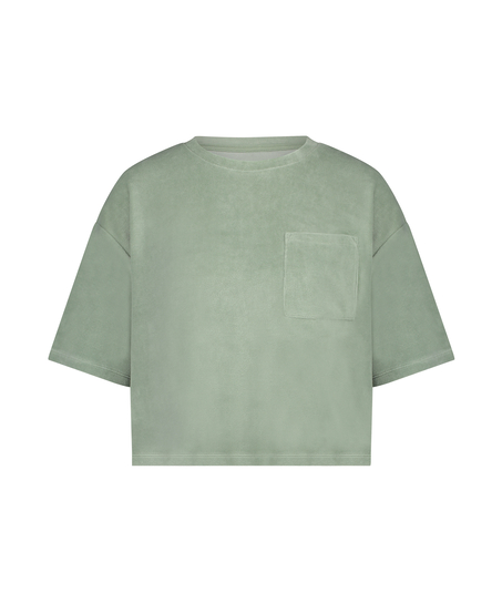 Short-sleeve velours top, Green