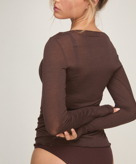 super soft Lace V-Neck shirt with Cashmere, Brown