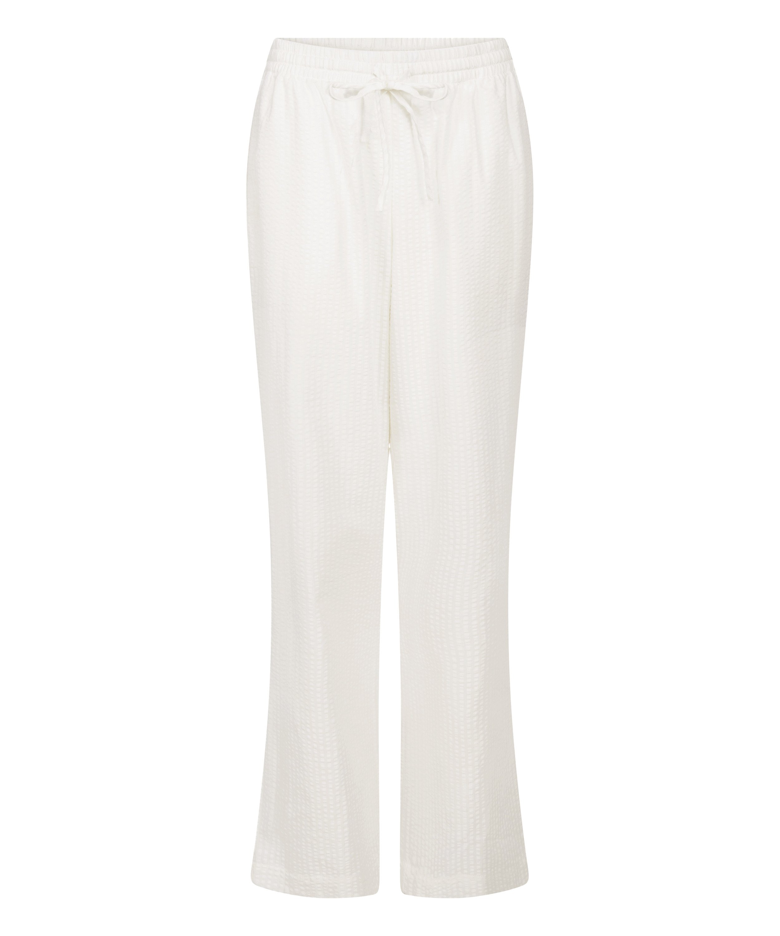 Seersucker Cotton Pyjama Pants, White, main