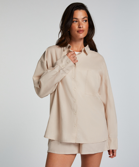 Linen Pyjama Top, Beige