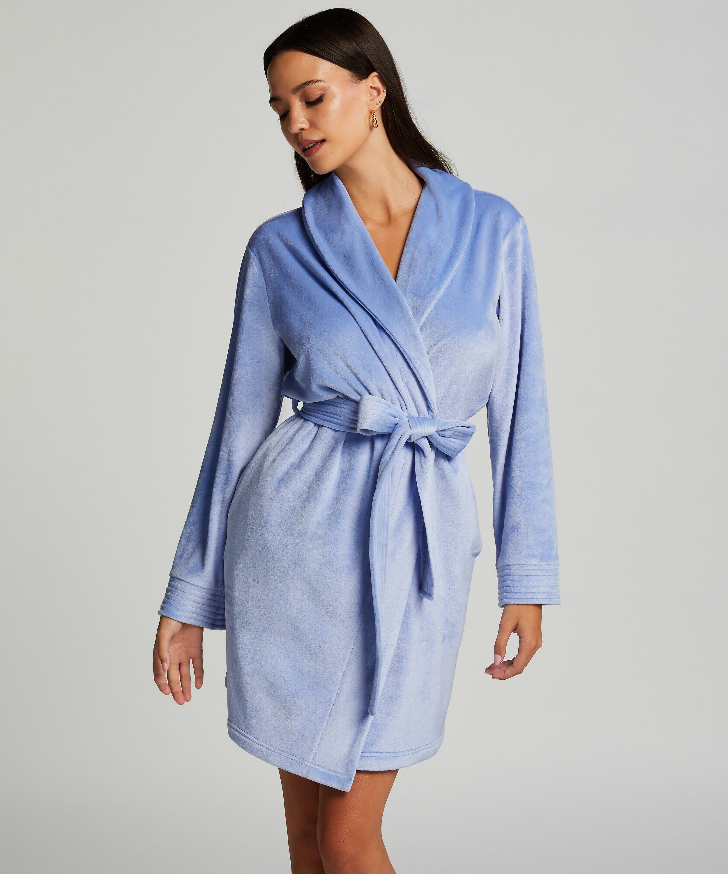 Velours short bathrobe, Blue