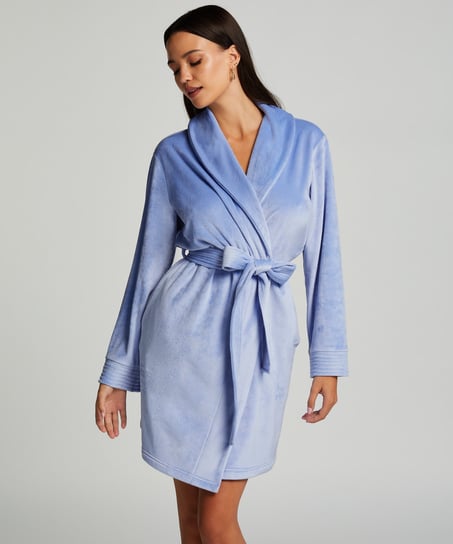 Velours short bathrobe, Blue