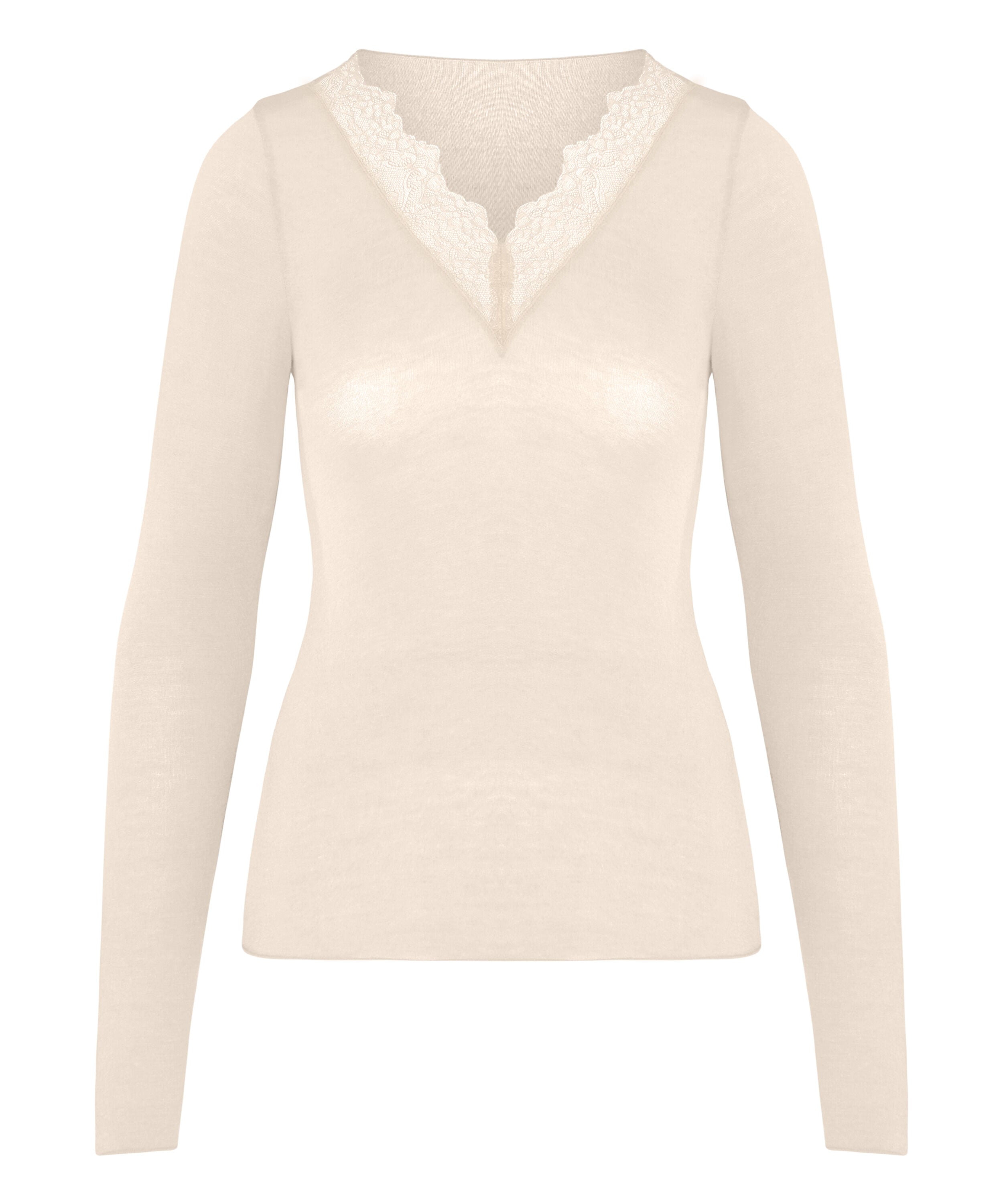 super soft Lace V-Neck shirt with Cashmere, White