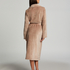Long Fleece Ribbed Bathrobe, Beige