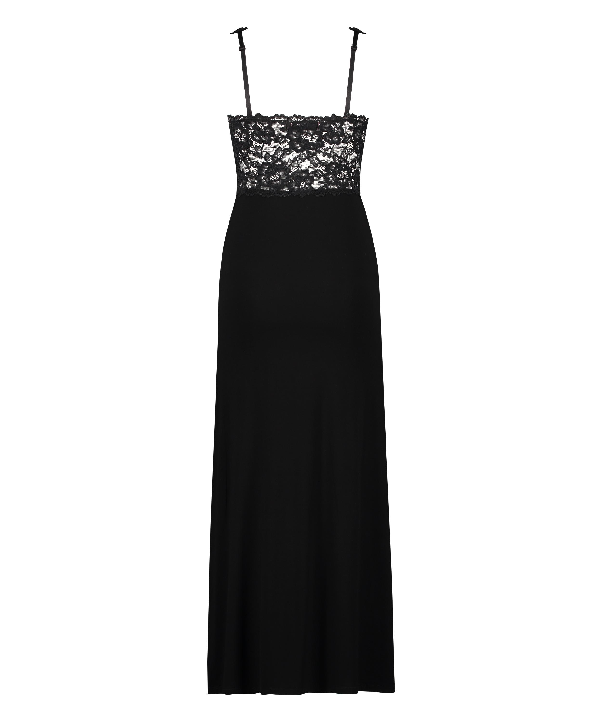 Nora Lace Long Slip Dress, Black, main