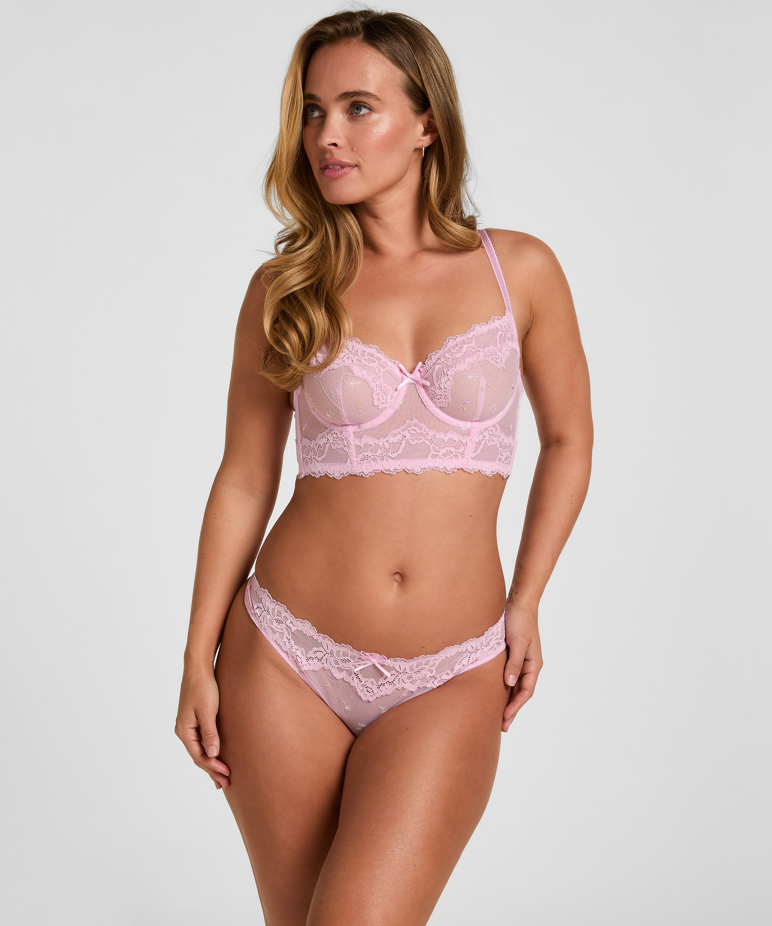 Non-Padded Underwired Longline Bra Camellia, Pink, main