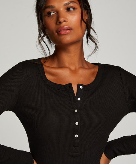 Long-Sleeved Pyjama Top, Black
