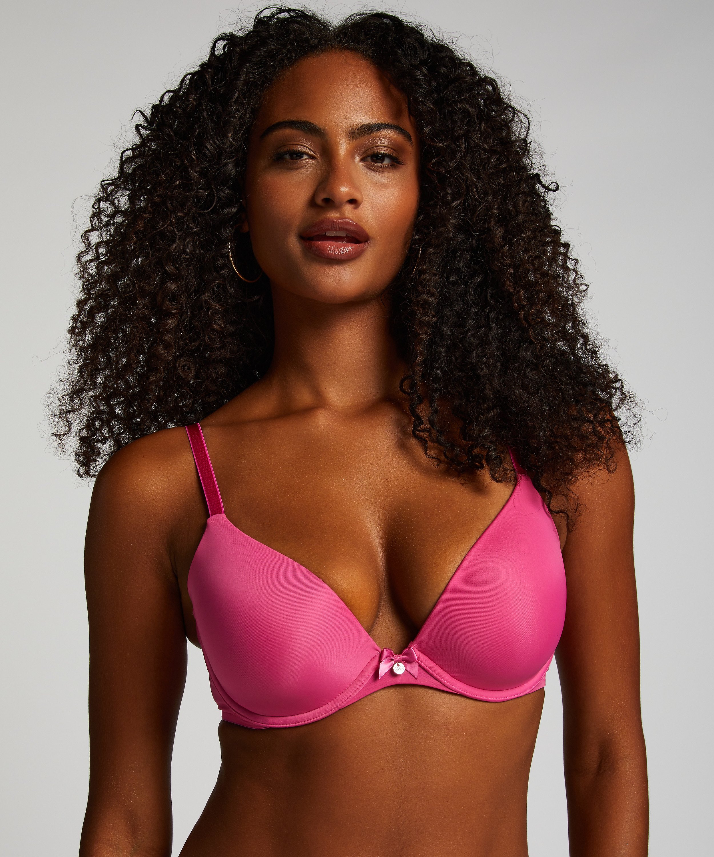Plunge Padded Underwired Bra, Pink, main