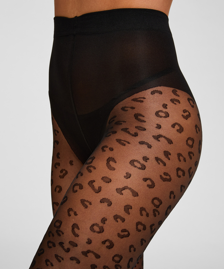 Tights 15 Denier Leopard, Black