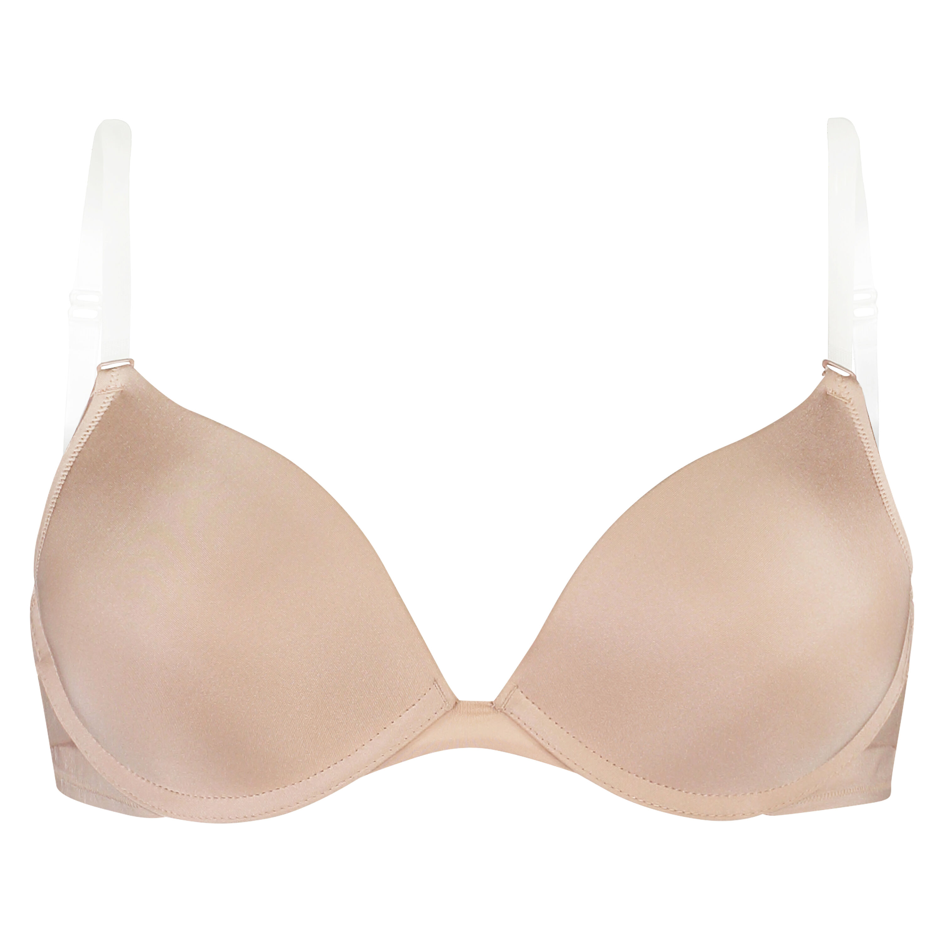 Transparent Back Padded Strapless Underwired Push-Up Bra, Beige