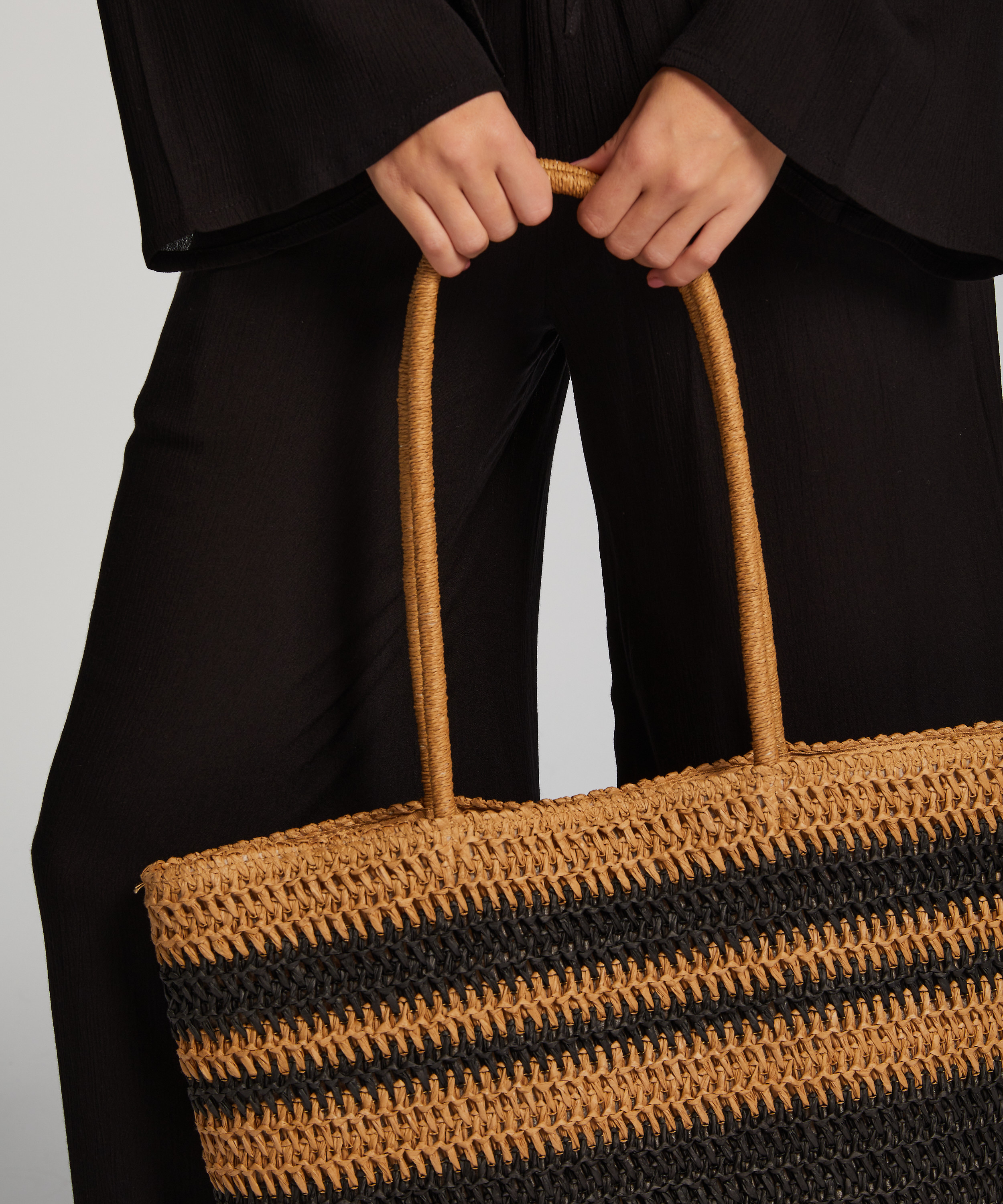 Striped Beach Bag, Black, main