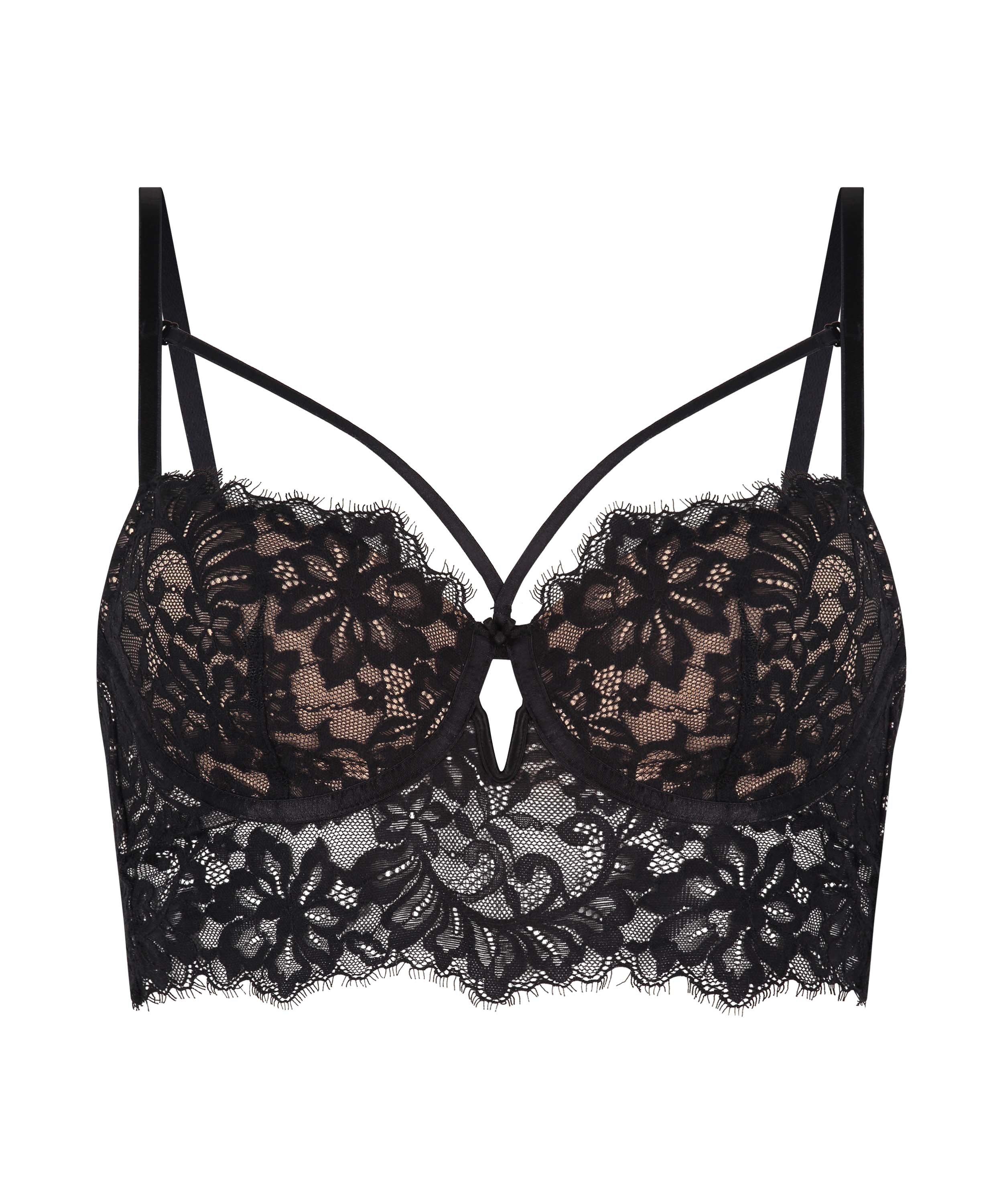 Isabella Padded Underwired Longline Bra, Black, main