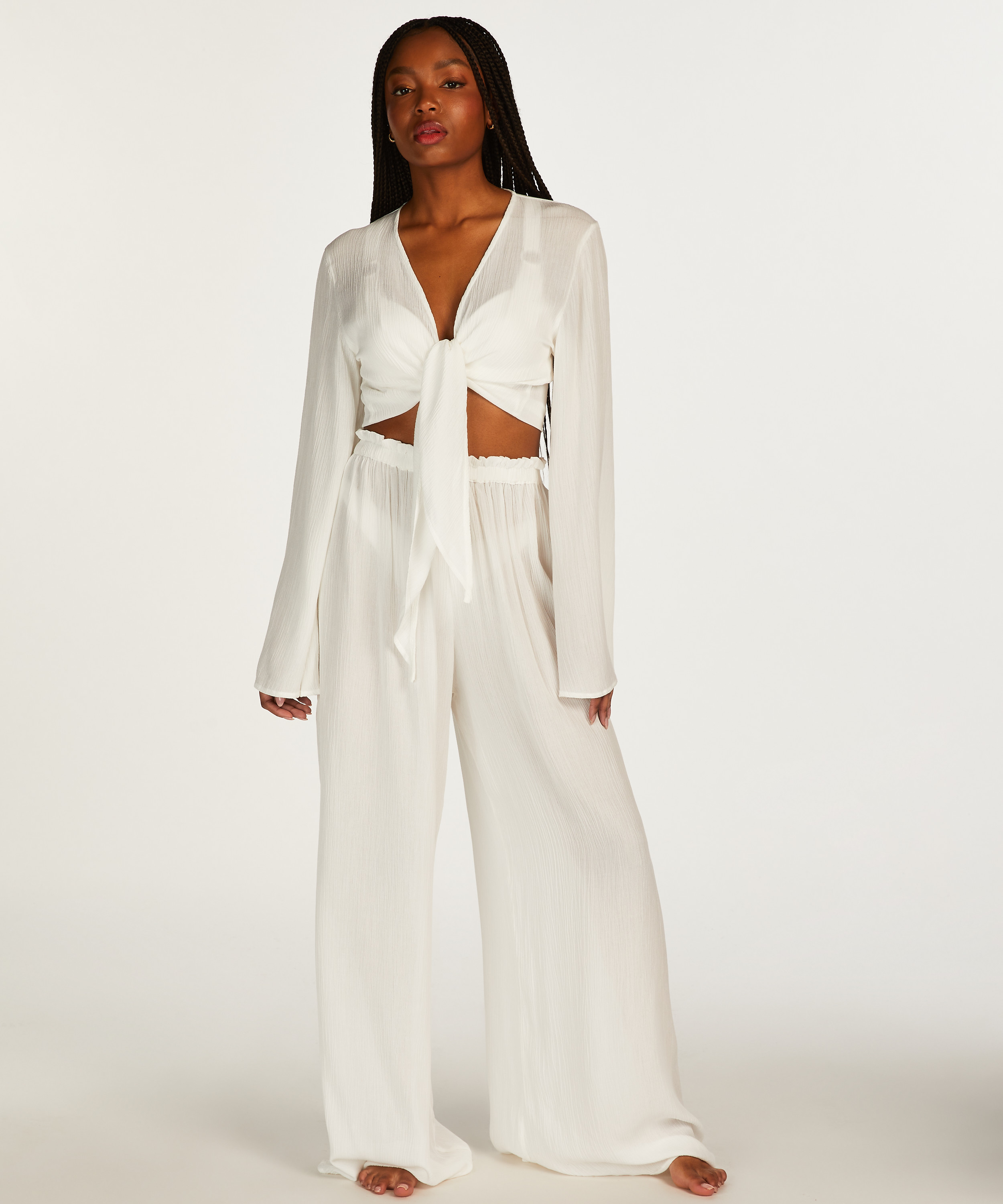 Knot Long Sleeve Top, White, main