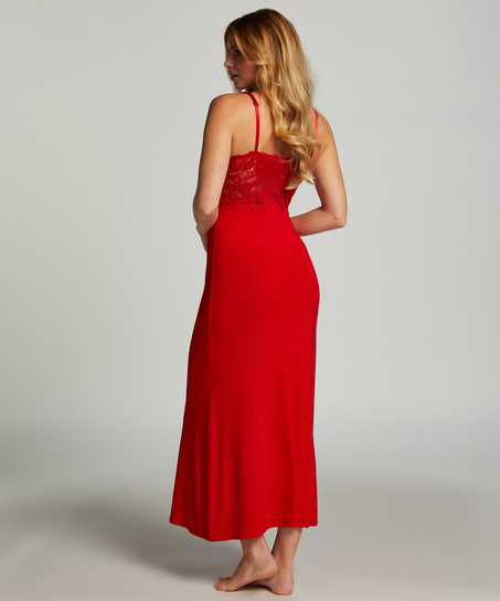 Nora Lace Long Slip Dress, Red