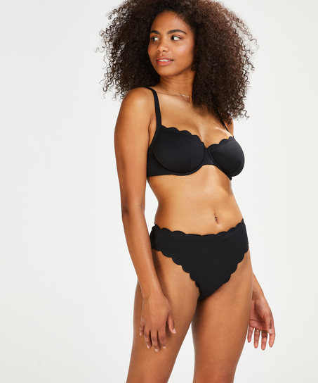 Scallop Glam non-padded underwired bikini top, Black