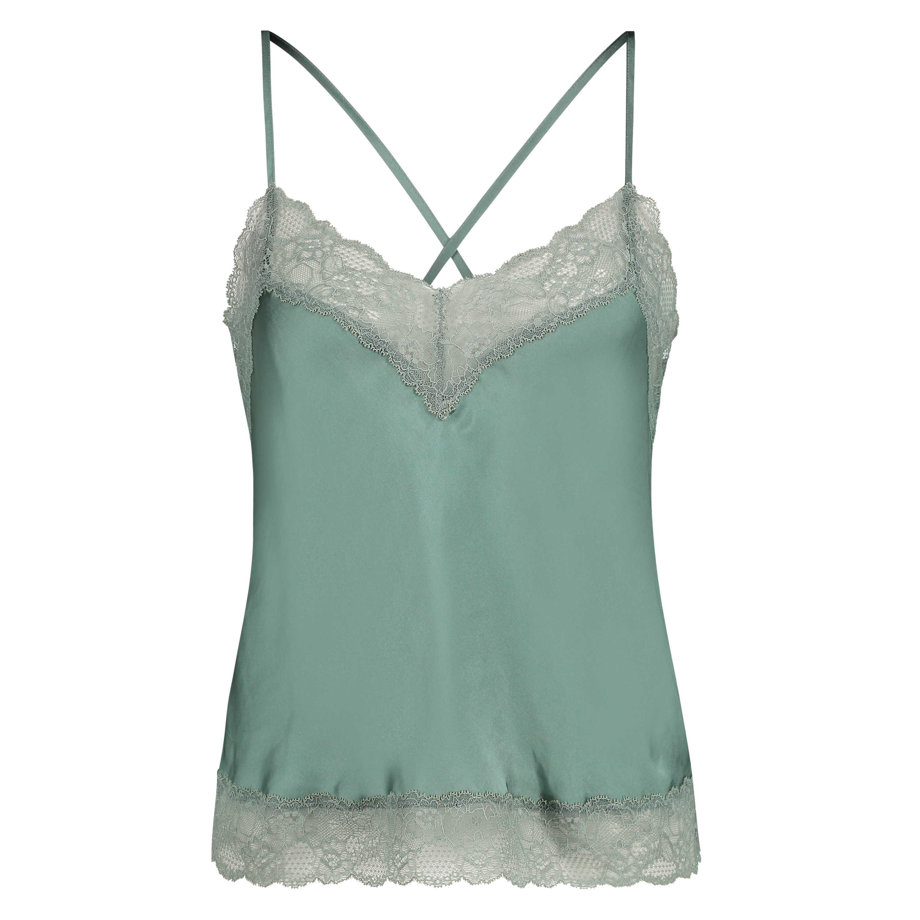 Satin Lace cami top, Green, main