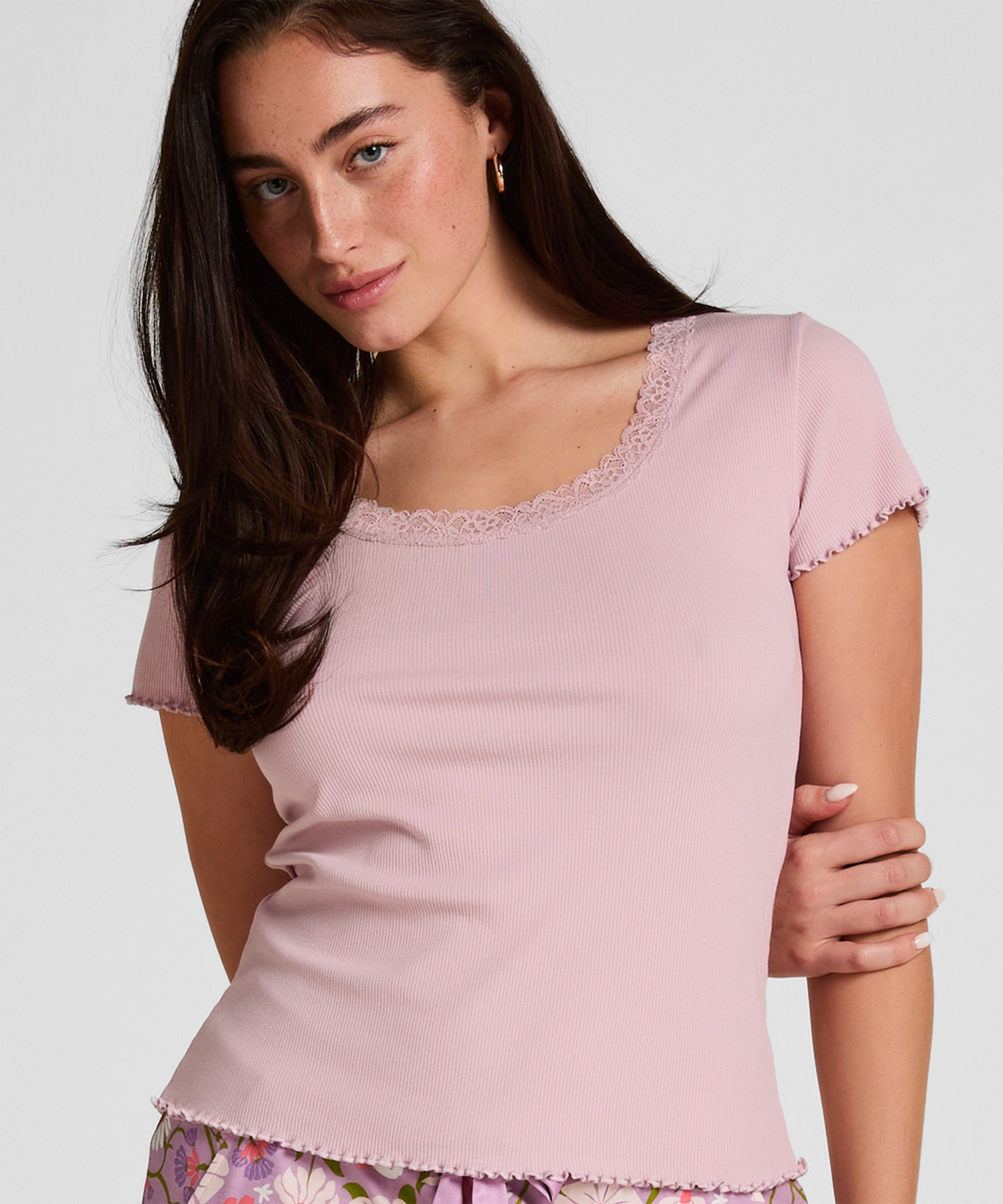Pyjama Top Jersey Rib, Pink, main