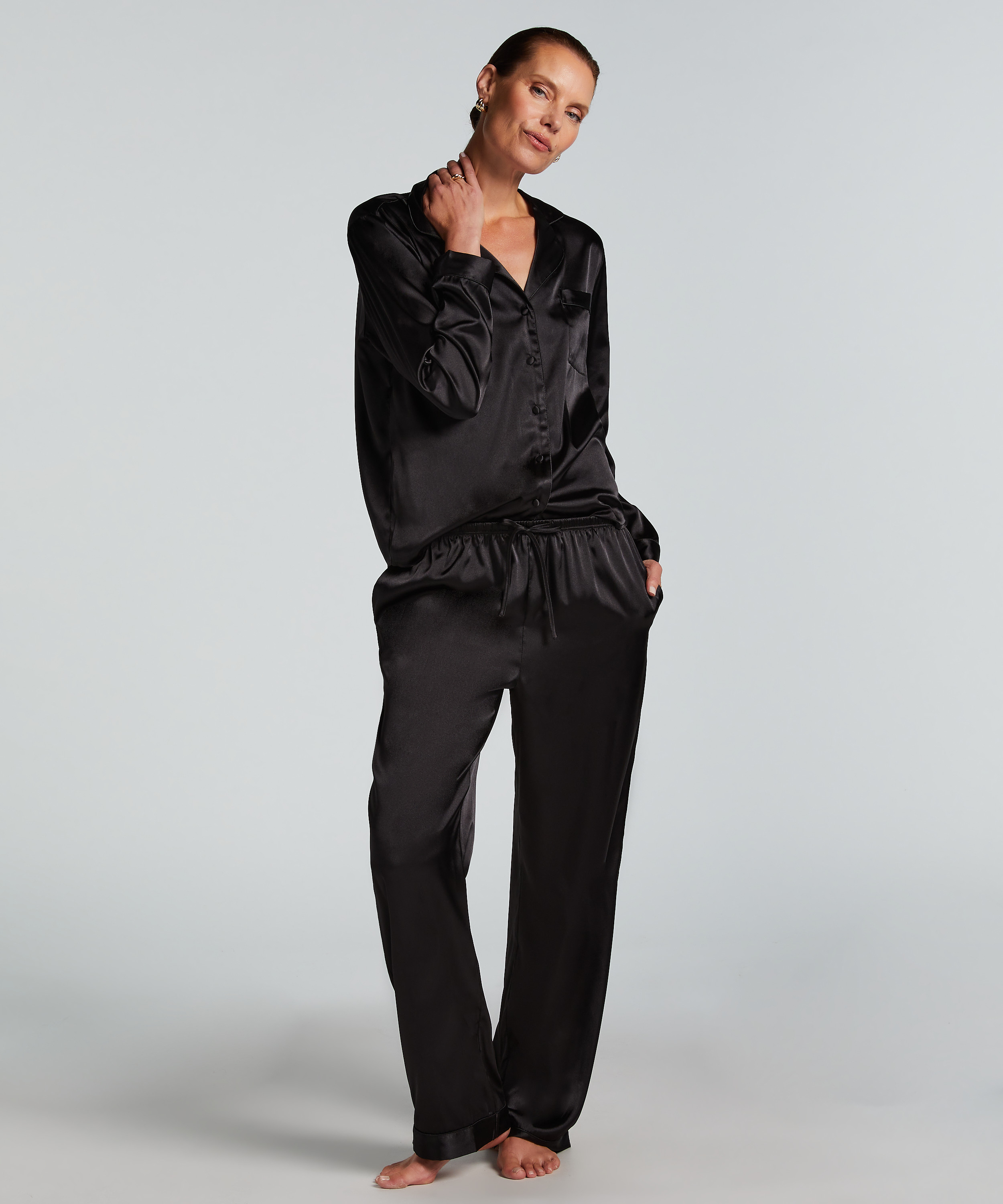 Satin Trousers, Black, main