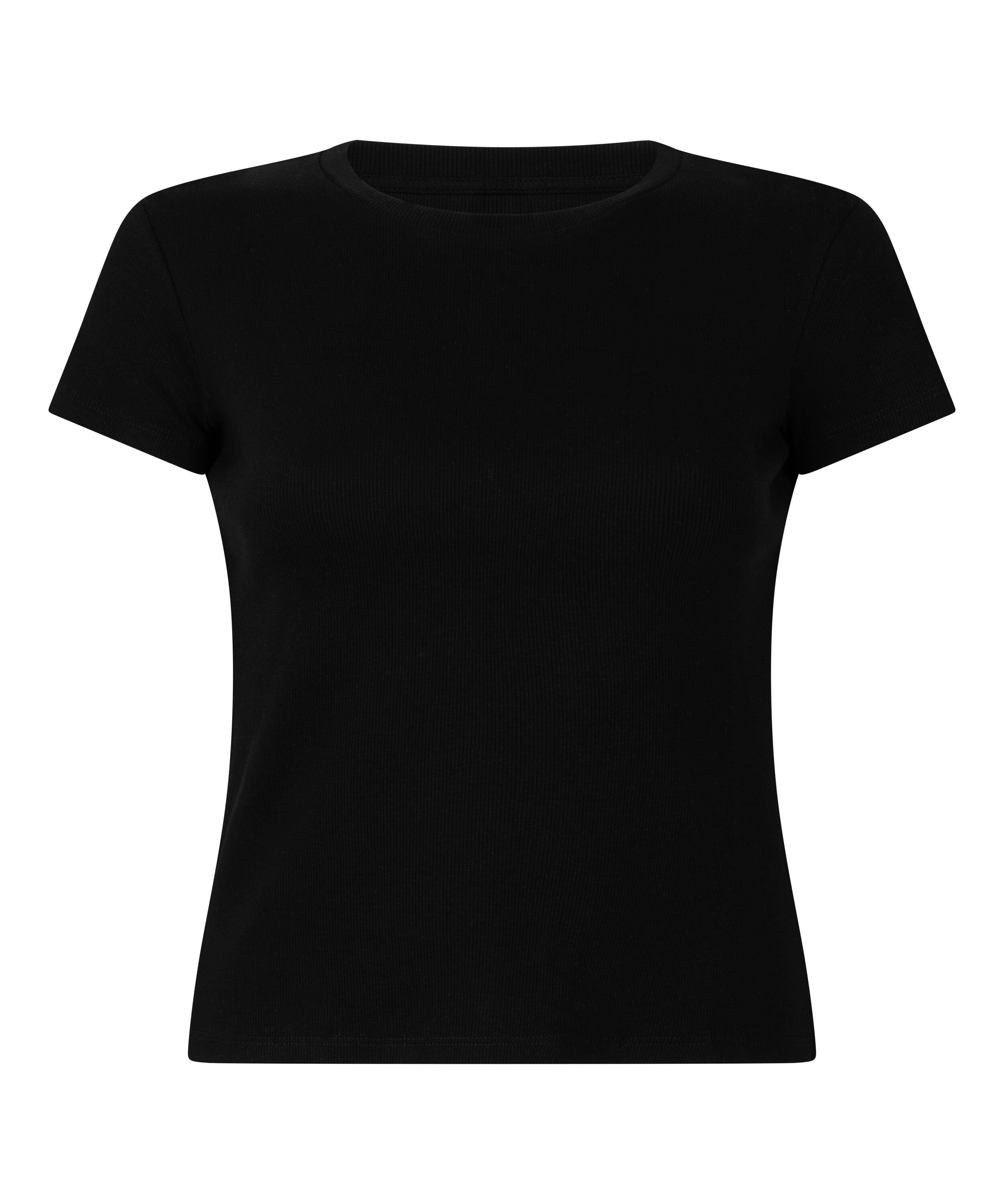 Ribbed Crew Neck Short-Sleeved Pyjama Top, Black