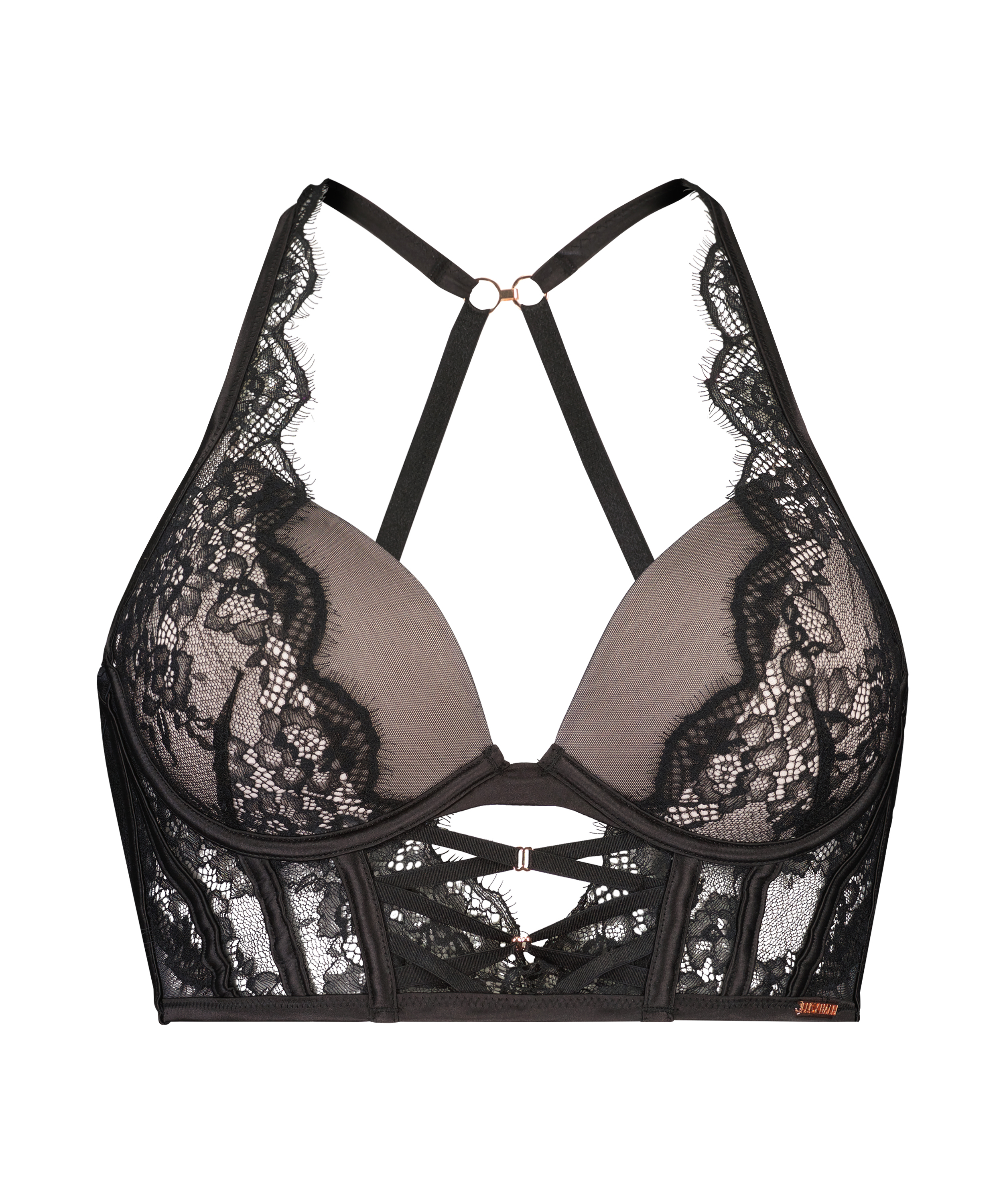 Margaret padded push-up long line underwired bra Lucy Hale, Black, main