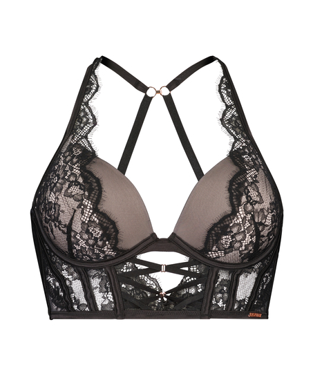 Margaret padded push-up long line underwired bra Lucy Hale, Black