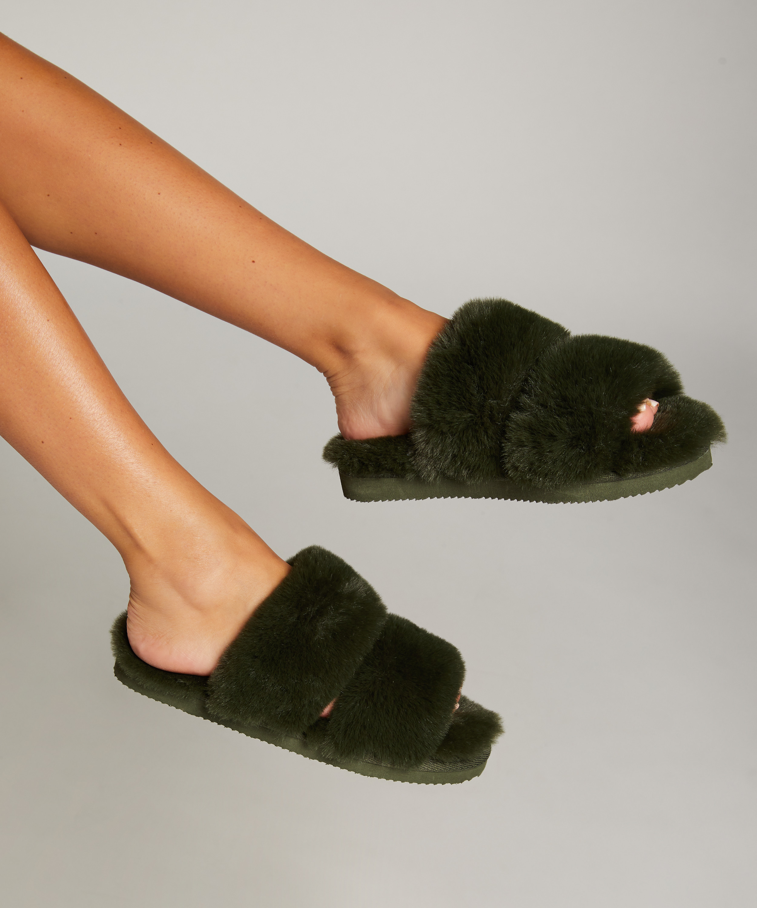 Fake Fur Slippers, Green, main