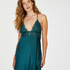 Satin lace slip dress, Blue